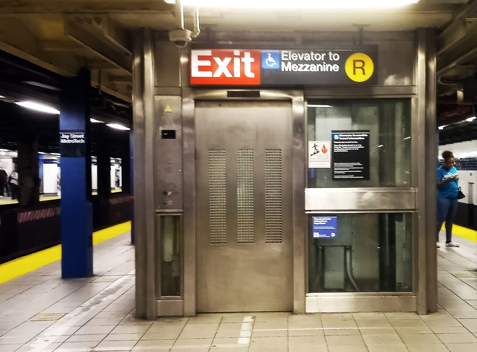 Brooklyn NY, Jay St. Metrotech subway station, elevator on the uptown A platform